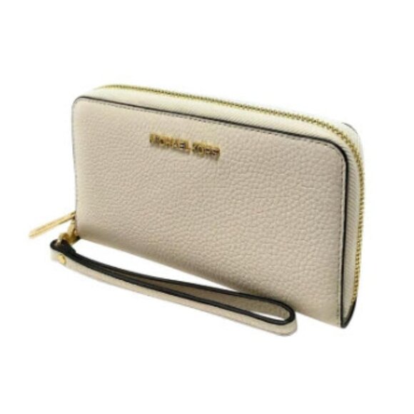 Michael Kors Jet Set Large Flat MF Phone Case Wallet Lather Light Cream NWT - Picture 1 of 4